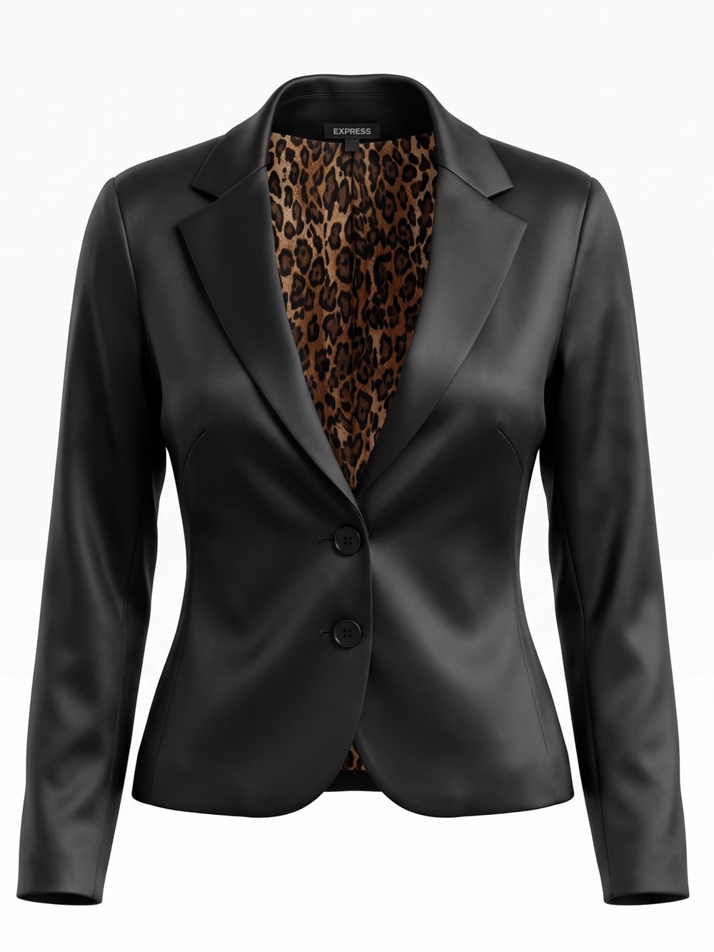 Express Black Satin Blazer with Leopard Print Lining